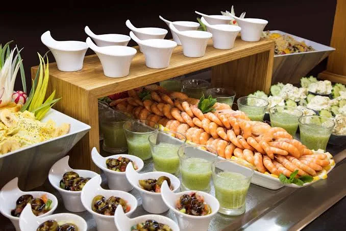 Cold buffet with prawns, gazpacho shots and tapas at Sol Pelicanos Ocas