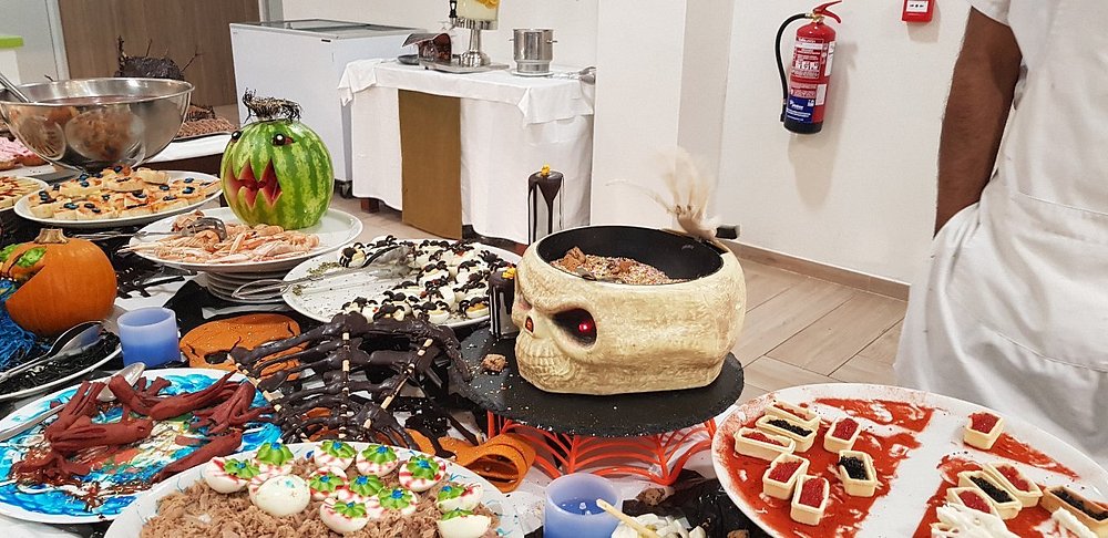 Themed Halloween buffet spread at Magic Natura restaurant