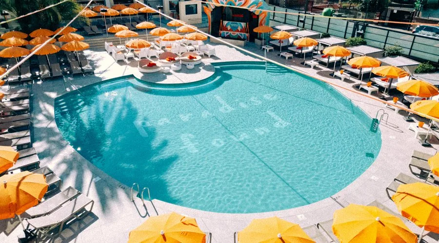 Marina Hotel Benidorm pool with orange parasols