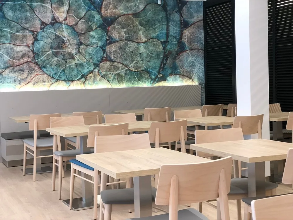 Modern dining area at Hotel Perla