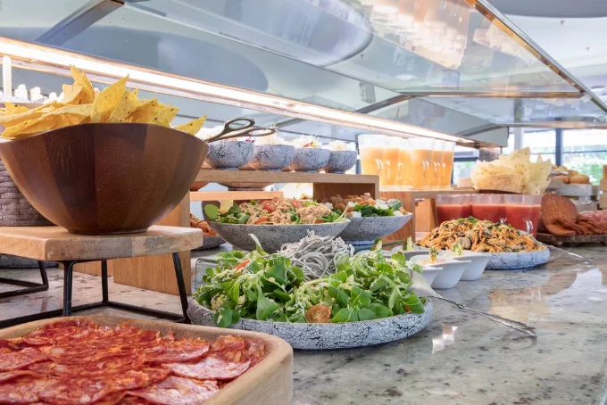 Fresh salads, cured meats and tapas on the Meliá Benidorm buffet