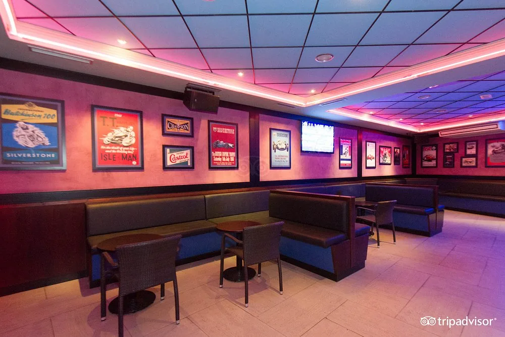 Silverstone-themed entertainment bar at Hotel Perla